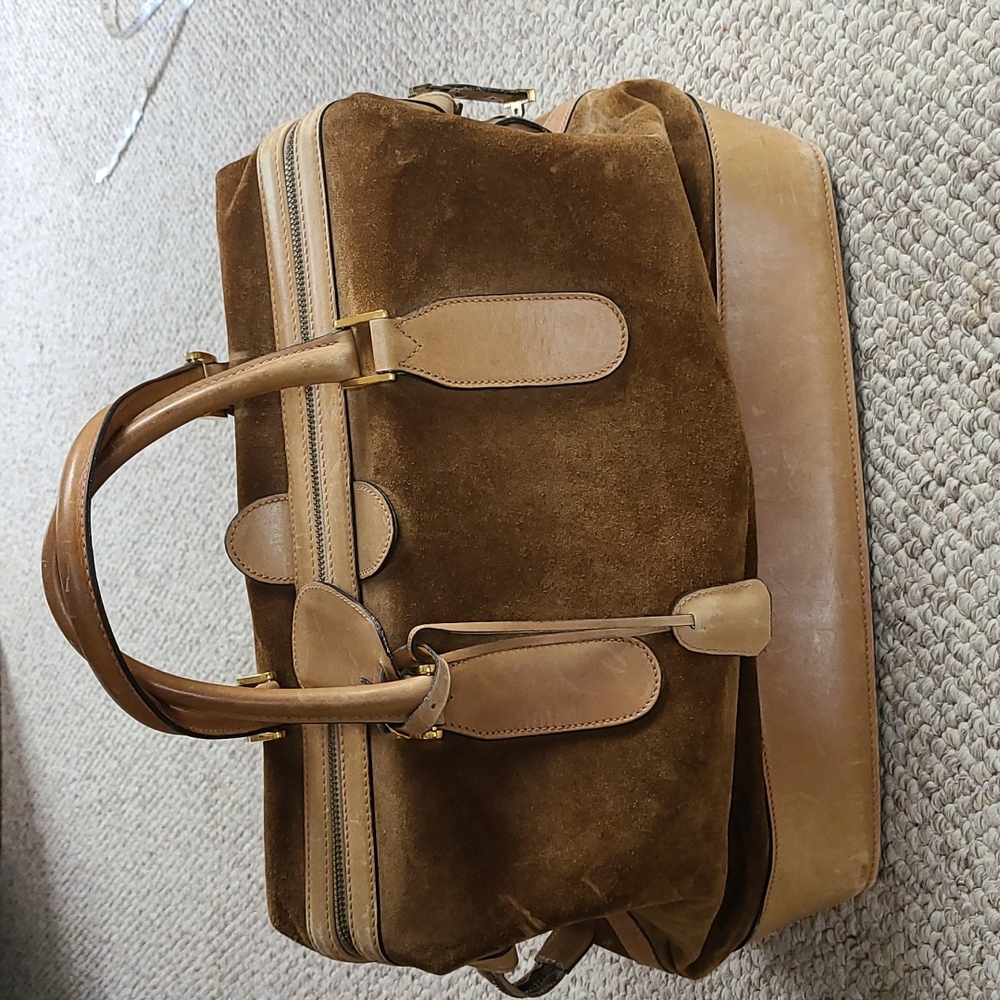 GUCCI suede travel bag, vintage, large rectangular satchel, rare - Picture 3 of 16